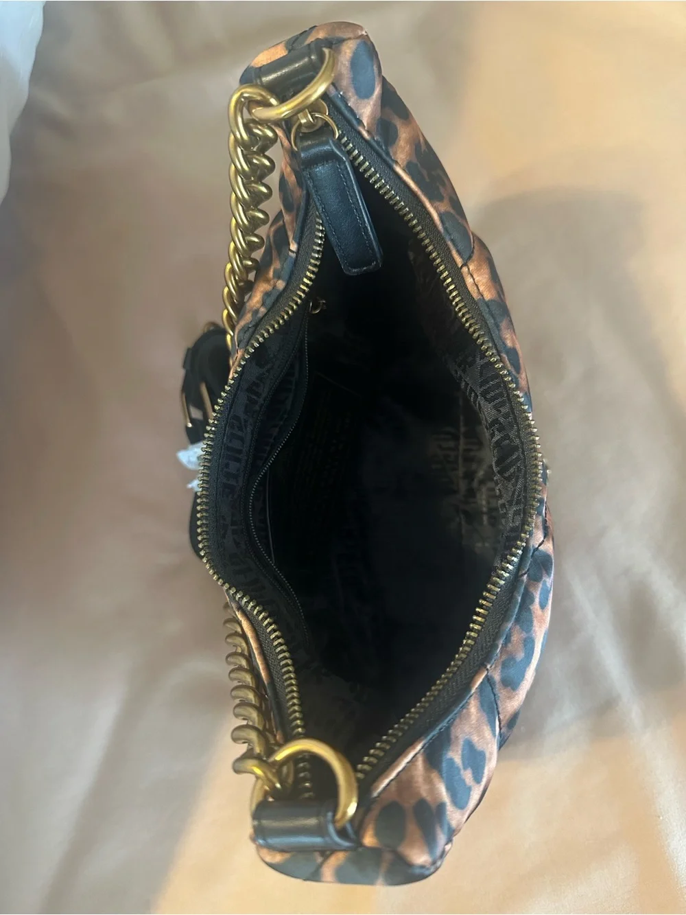 Kurt Geiger Leopard Print Quilted Hobo with Gold Chain
